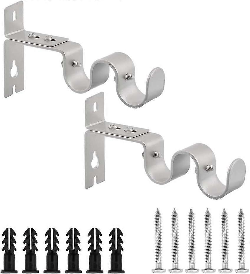 Set med 3 tunga justerbara gardinstångsfästen - silver