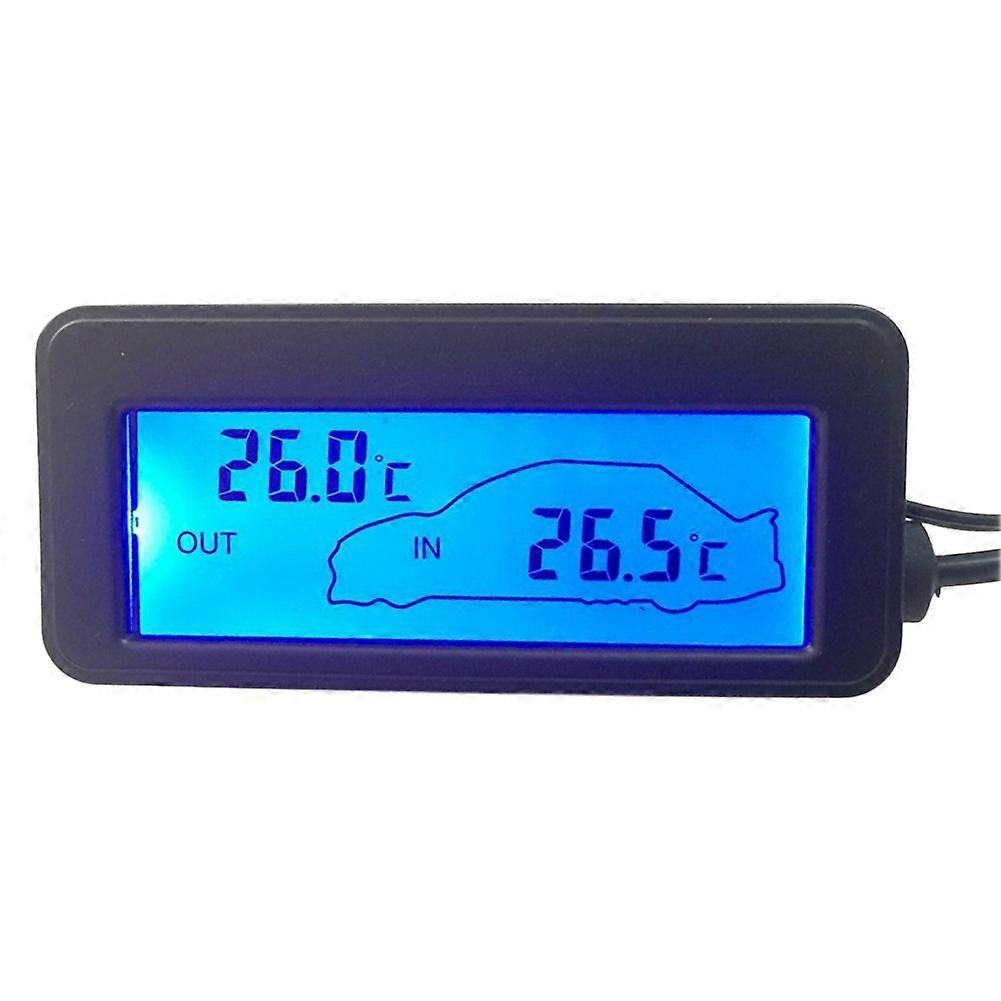 12V Digital Thermometer For Black Car Mini LCD Car Interior Outside Temperature Monitor Blue Backlit With 1.5M Sensor Cable