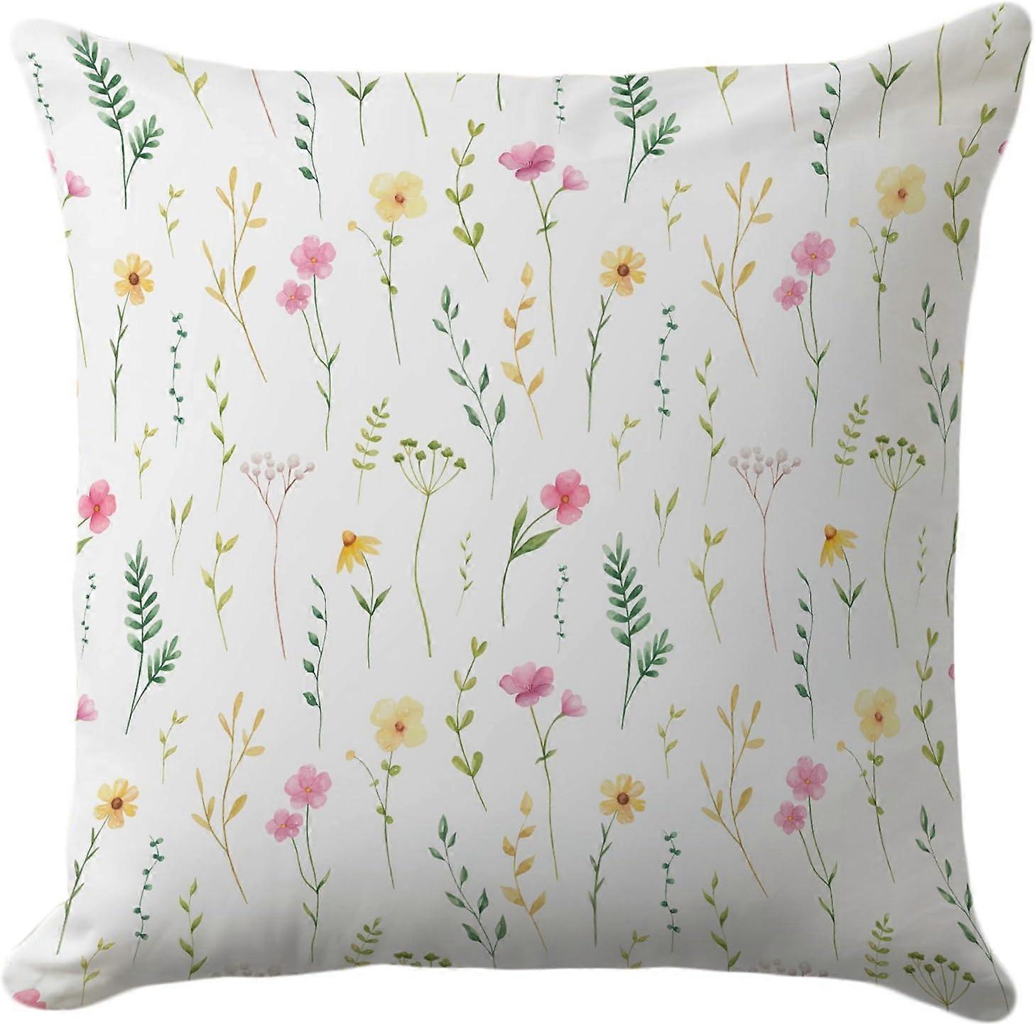 غطاء وسادة ربيع وصيف 18 × 18 بوصة - الباستيل البري ، تصميم الحكماء النباتية بالألوان المائية ، جمالية الحديقة المنعشة ، فلو الزخرفية