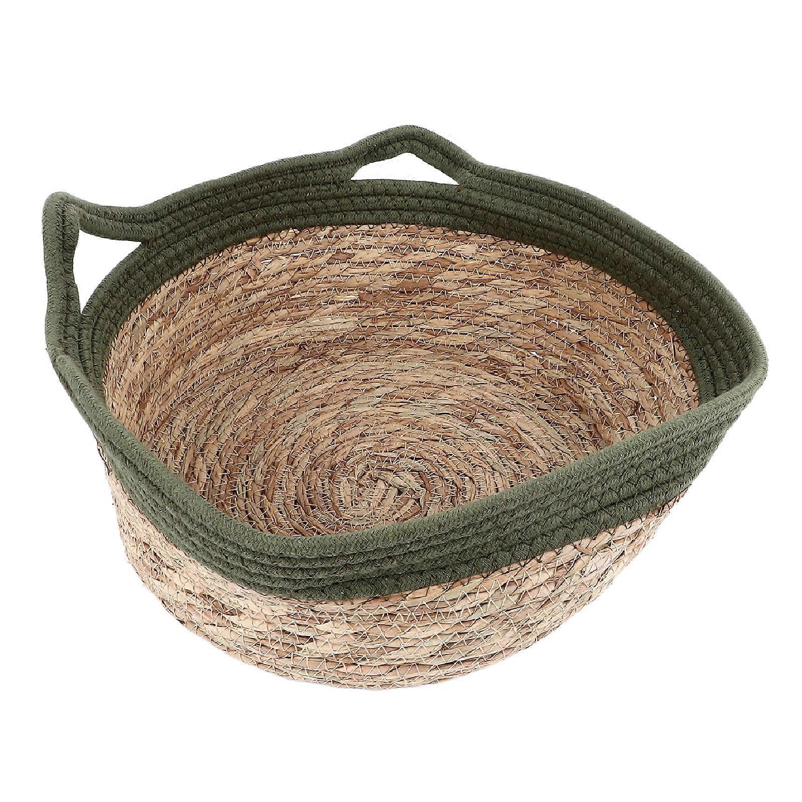 Straw Cat Nest Hand Woven Breathable Soft Cat Bed Round Scratch Proof Cat Nest for Four Seasons Green and Straw Basket L