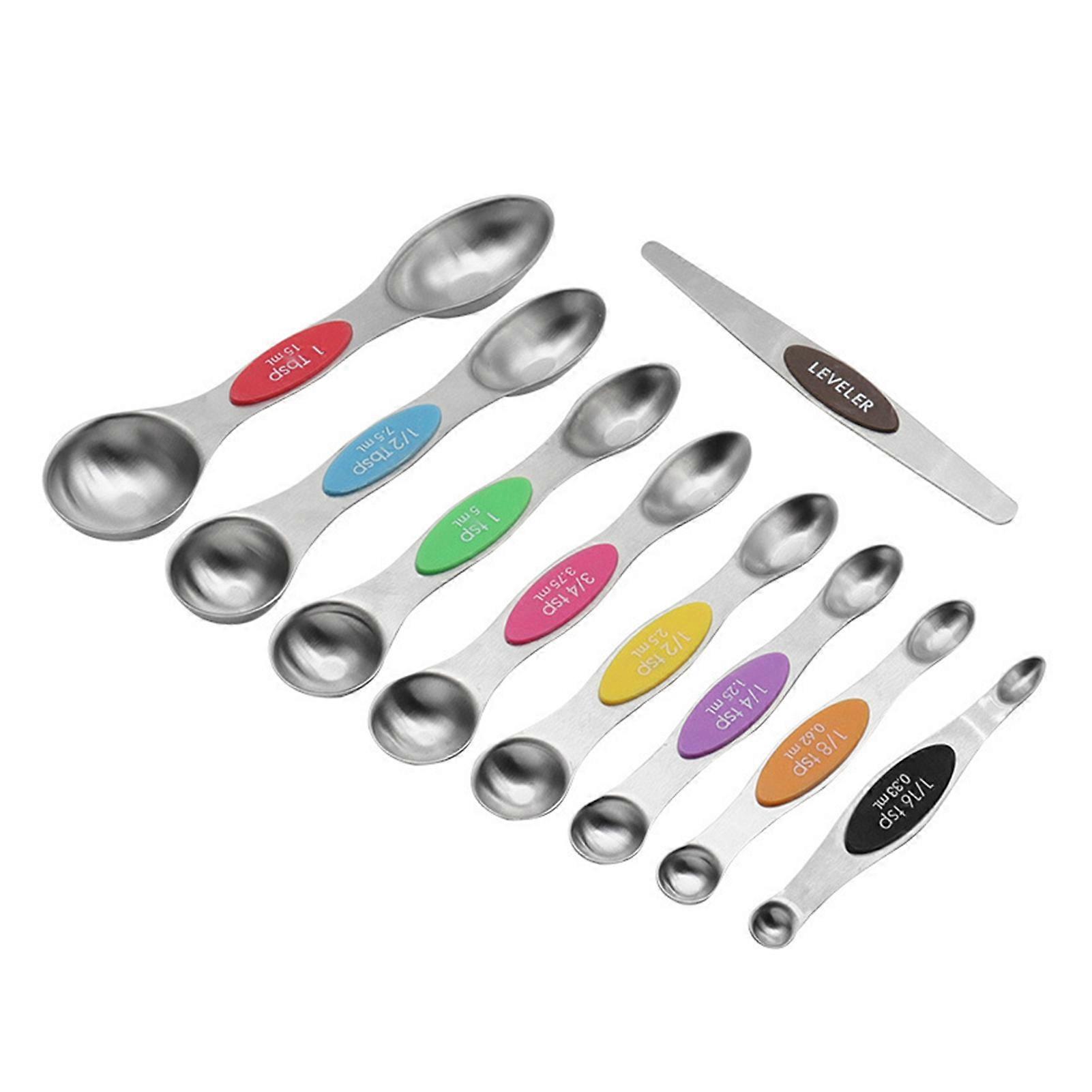 Magnetic Measuring Spoon Set 9pcs Multifunctional Dual Sided Stackable Seasoning Spoon for Home Kitchen