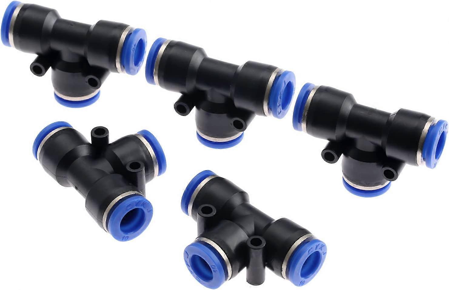 5pcs T-Junction 3-Way Pneumatic Quick Couplers Hose Push-in Connector Garden Hose Pipe Fitting Faucet Connector-10mm