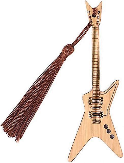 Bamboo Guitar Shape Bookmark with Tassels for DIY Projects and Gift Tags-1C09
