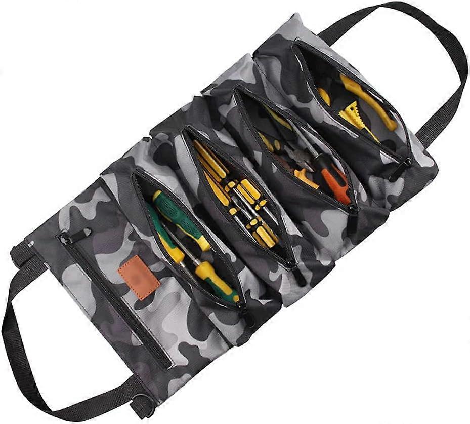 Tool Roll Up Bag,Multi-Purpose Back Seat Organizer Hanging Tool Carrier Tote with 5 Zipper Pockets