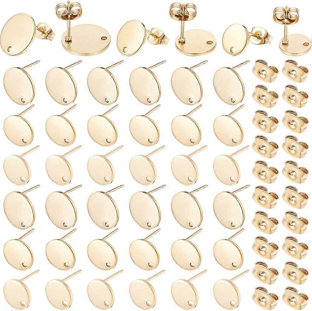 1 Box 36Pcs 3 Size Round Earring Posts Stainless Steel Stud Earring Findings with Loop Gold Hypoallergenic Blank with Butterfly Ear Back Flat Pad Earr