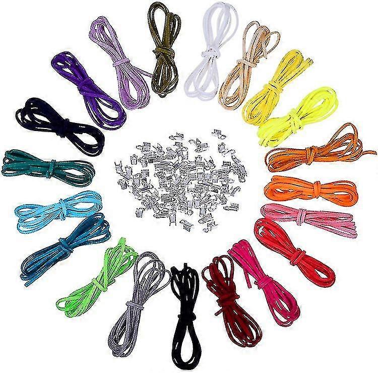 3 Mm Leather Cord Faux Suede String Threads With 100 Pieces Silver Cord Ends, 1 Meter, 20 Colors(1 Set, Multicolor)