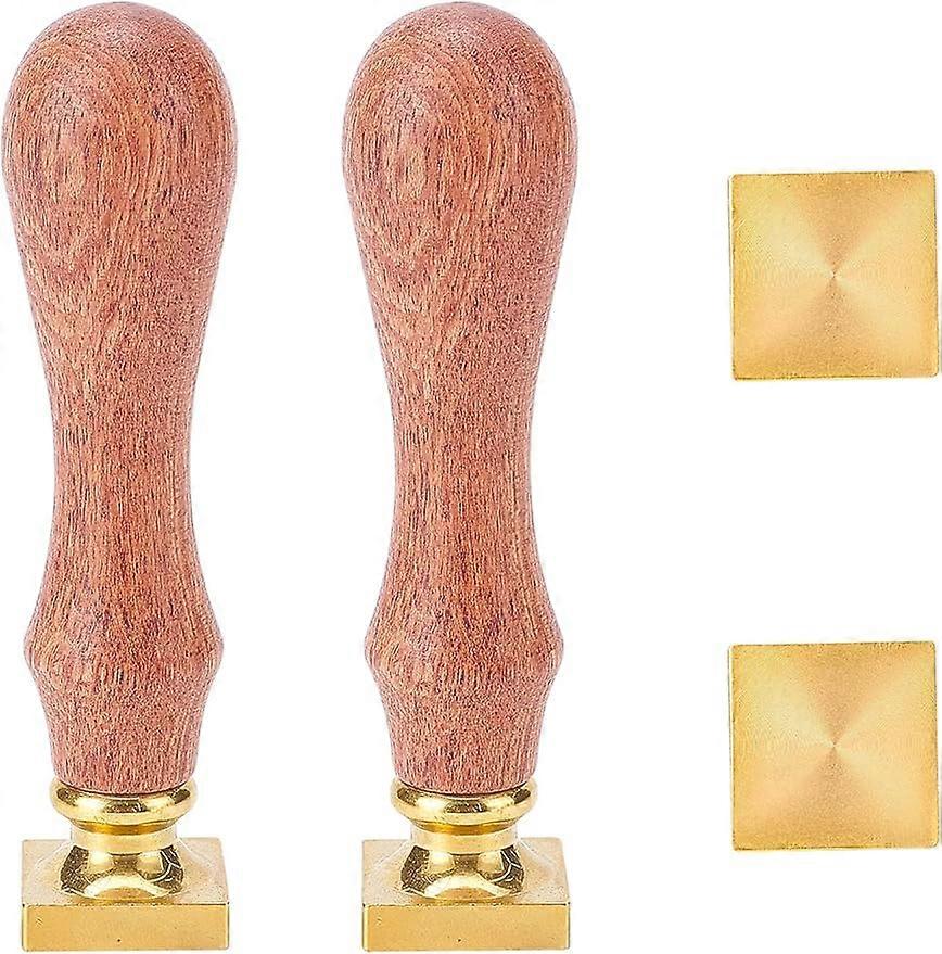 1Set 2 Sets Square Sealing Wax Stamp Blank Wax Seal Stamp Wood Handle Retro Brass Stamp Kit