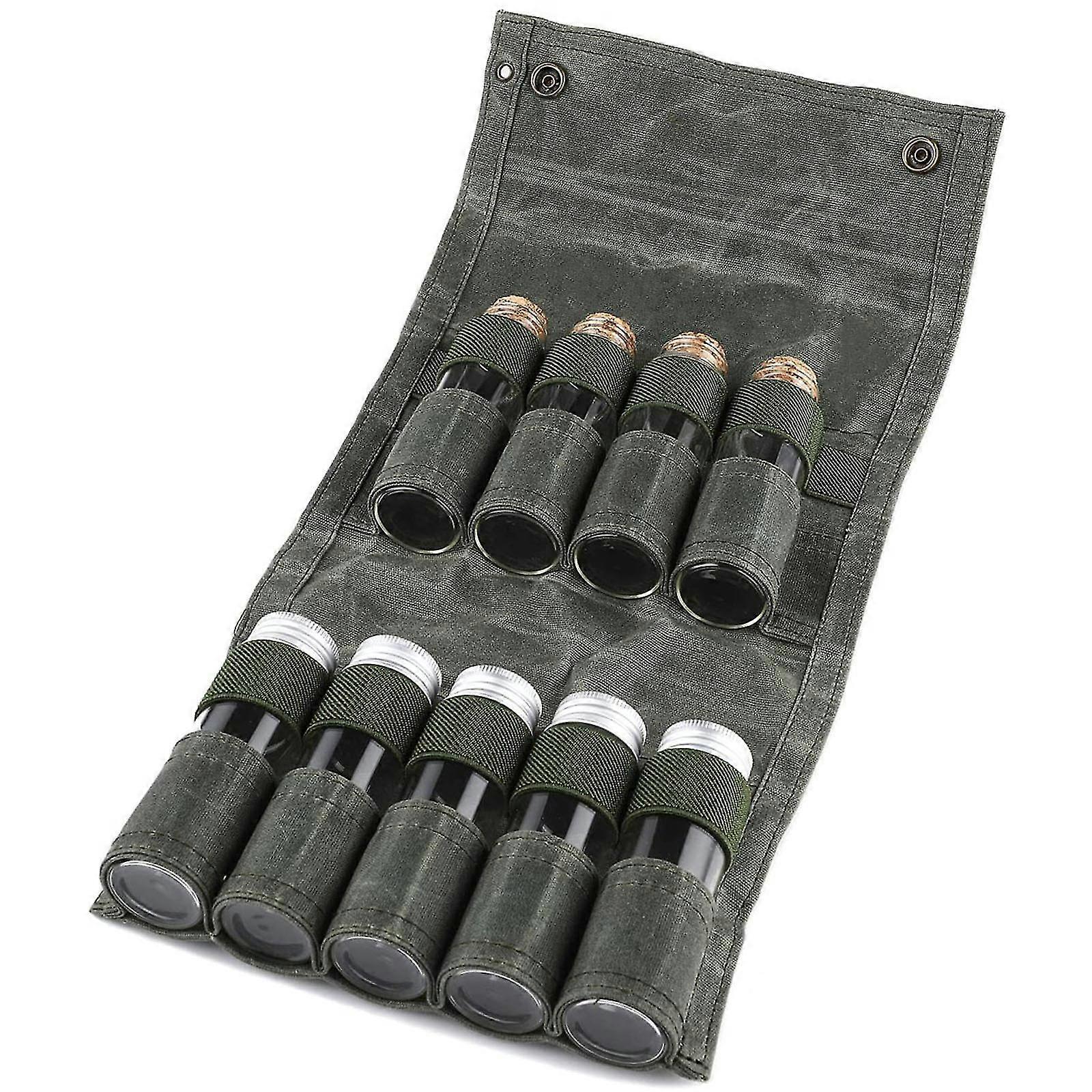 Canvas Seasoning Storage Bag Organizer With 9 Spice Jars Condiment Container Set For Outdoor Camping Bbq Picnic