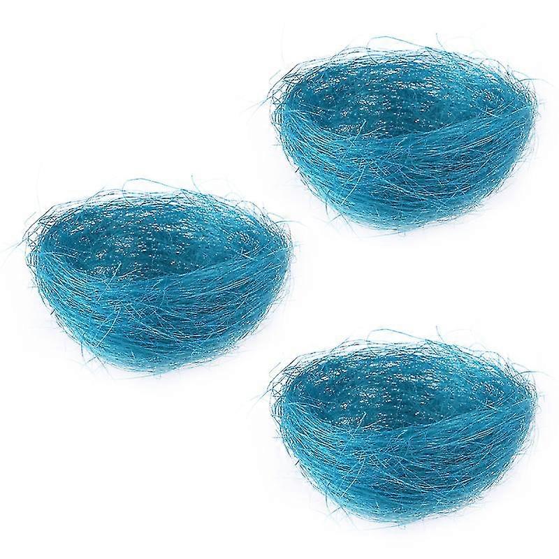 3pcs artificial nest easter mini colored thread bird nests for candies eggs (lake blue)