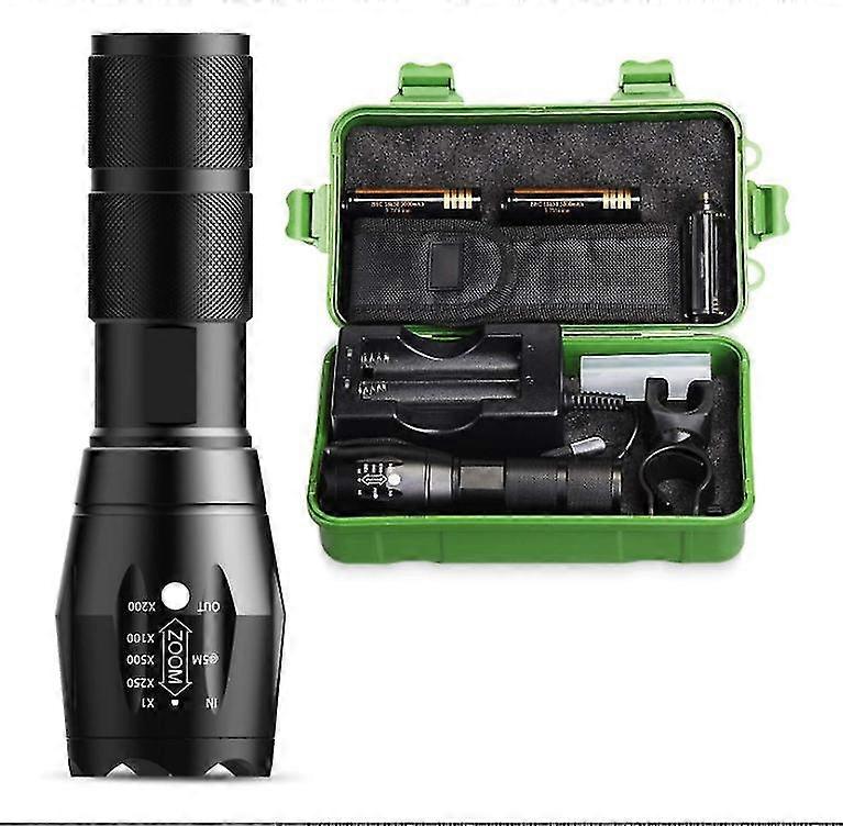 Torch Rechargeable, 2000 Lumen Super Bright Torches With 2 Rechargeable Batteries And Usb Charger, 5 Mode Ip65 Waterproof (Black)