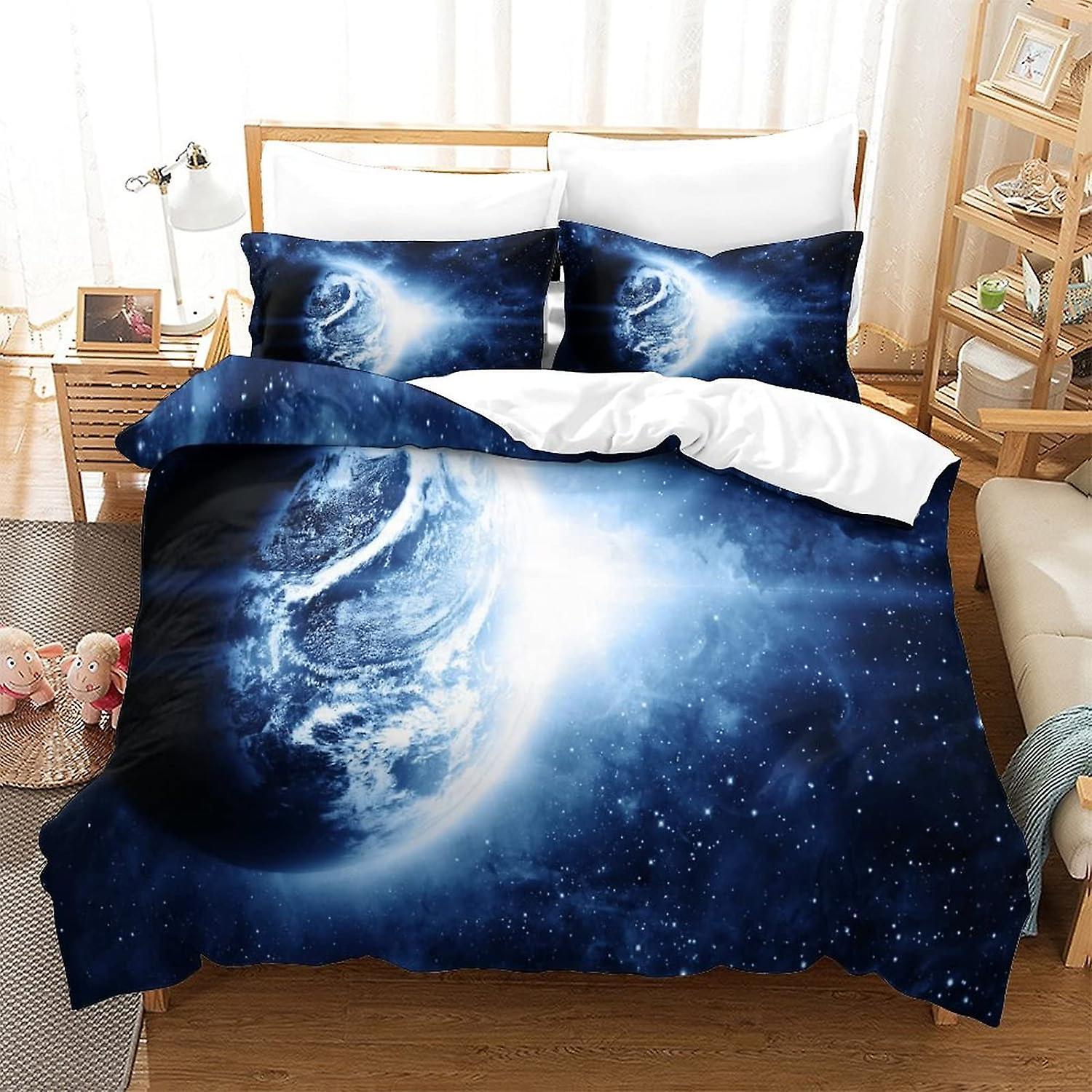 Planet Print Påslakan Set Mjuk Microfiber Sängkläder Set för Vuxna Tonåringar Barnbitar med Dragkedja Stängning för S