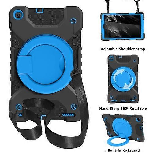 For Samsung Galaxy Tab A 10.1 T510 / T515 PC + Silicone Shockproof Combination Case with 360 Degree Rotating Holder & Handle & Shoulder Strap