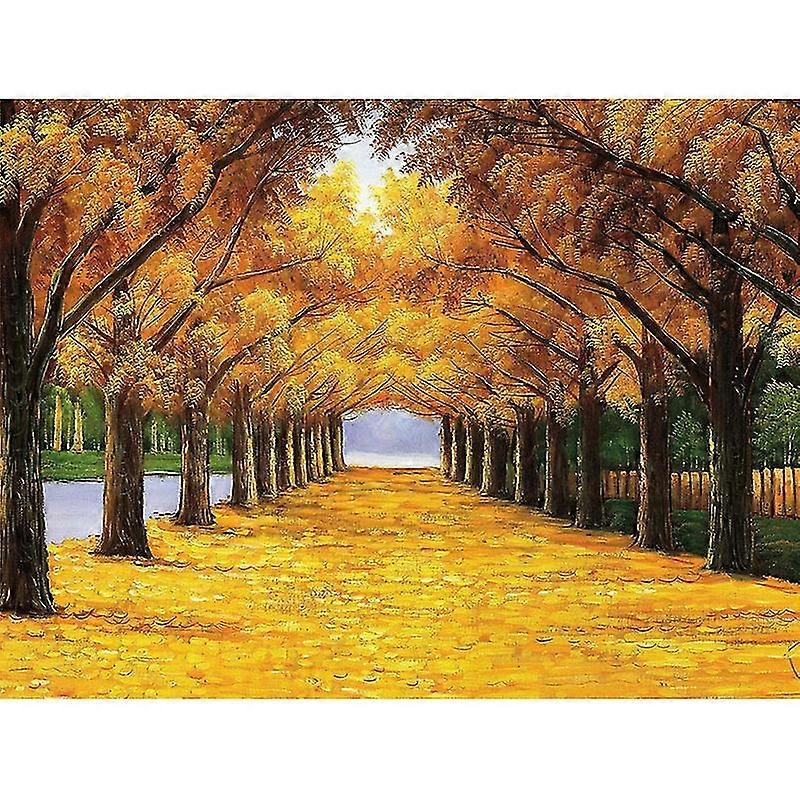 Diy Diamond Dots Painting Landscape Tree Road Autumn Fallen Leaves Diamond Embroidery Mosaic For Home Decor