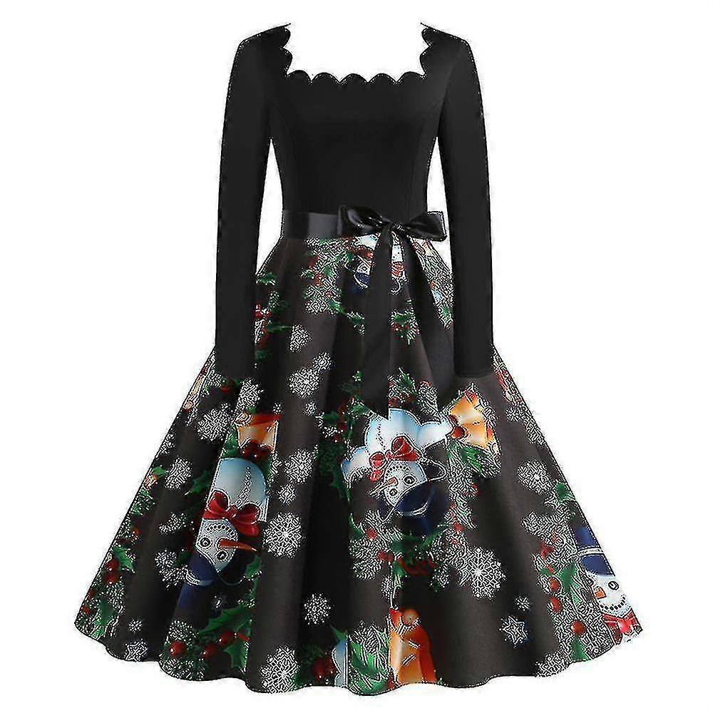 Damska sukienka świąteczna z długim rękawem Xmas Party Swing Sukienki z linii A