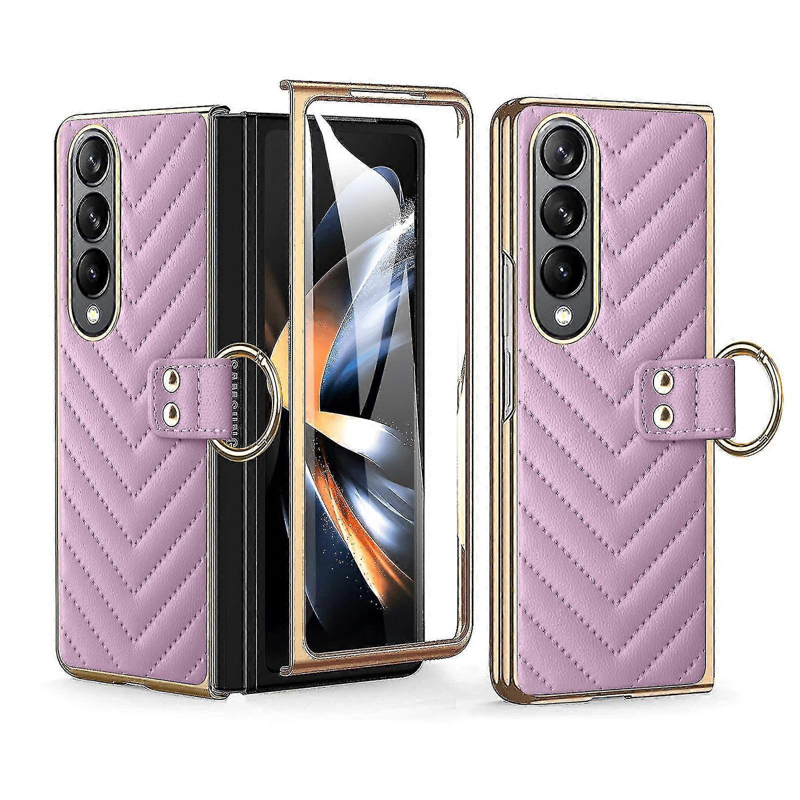 Z Fold 5 Case With Ring Stand & Screen Protector, Pu Leather Electroplating All Inclusive Case For Samsung Galaxy Z Fold 5 5g Case
