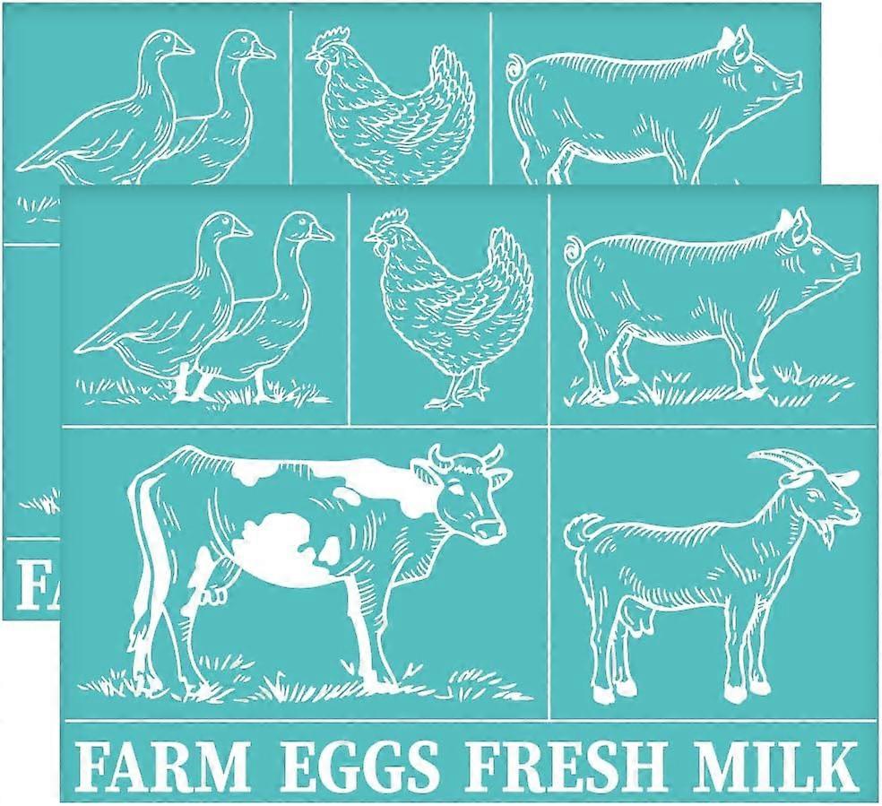 2Pcs 11x8.6 Inch Animal Pattern Self-Adhesive Silk Screen Printing Stencil Farm Theme Silk Screen Stencil Goose Chicken Pig Cow Sheep Reusable Mesh St
