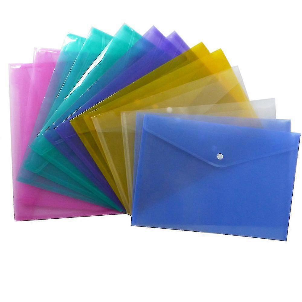 10pcs A4 File Bag Pp Transparent Snap Button Colorful File Bag