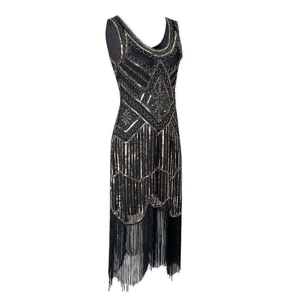 Black Beaded Fringe Flapper Dress Costume For Women