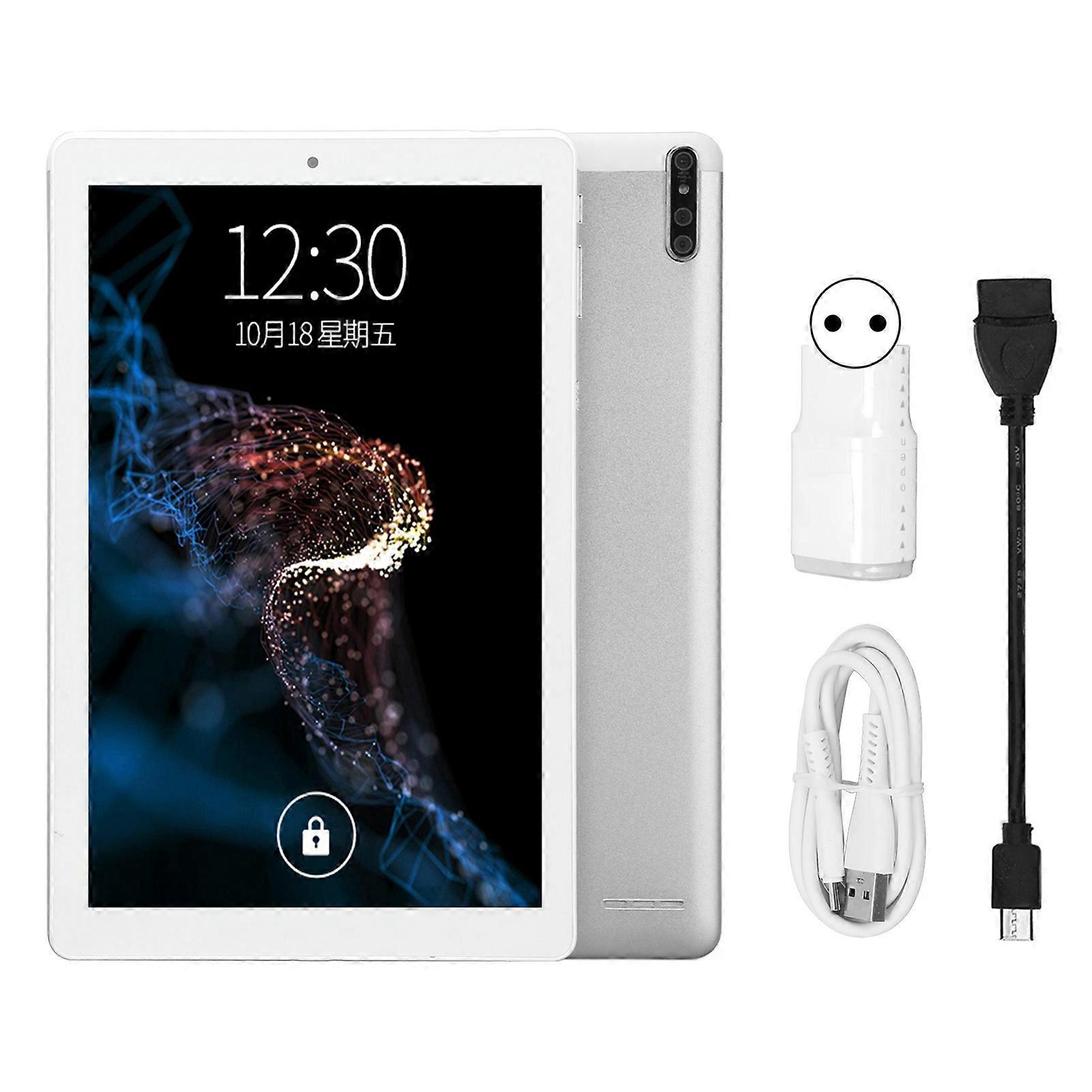 Tablette Argentée 10,1 Pouces IPS Affichage 6 Go RAM 128 Go ROM Octa Core CPU 13MP Caméra 5G WiFi Tablette 100 ?240V pour Home Office EU Plug