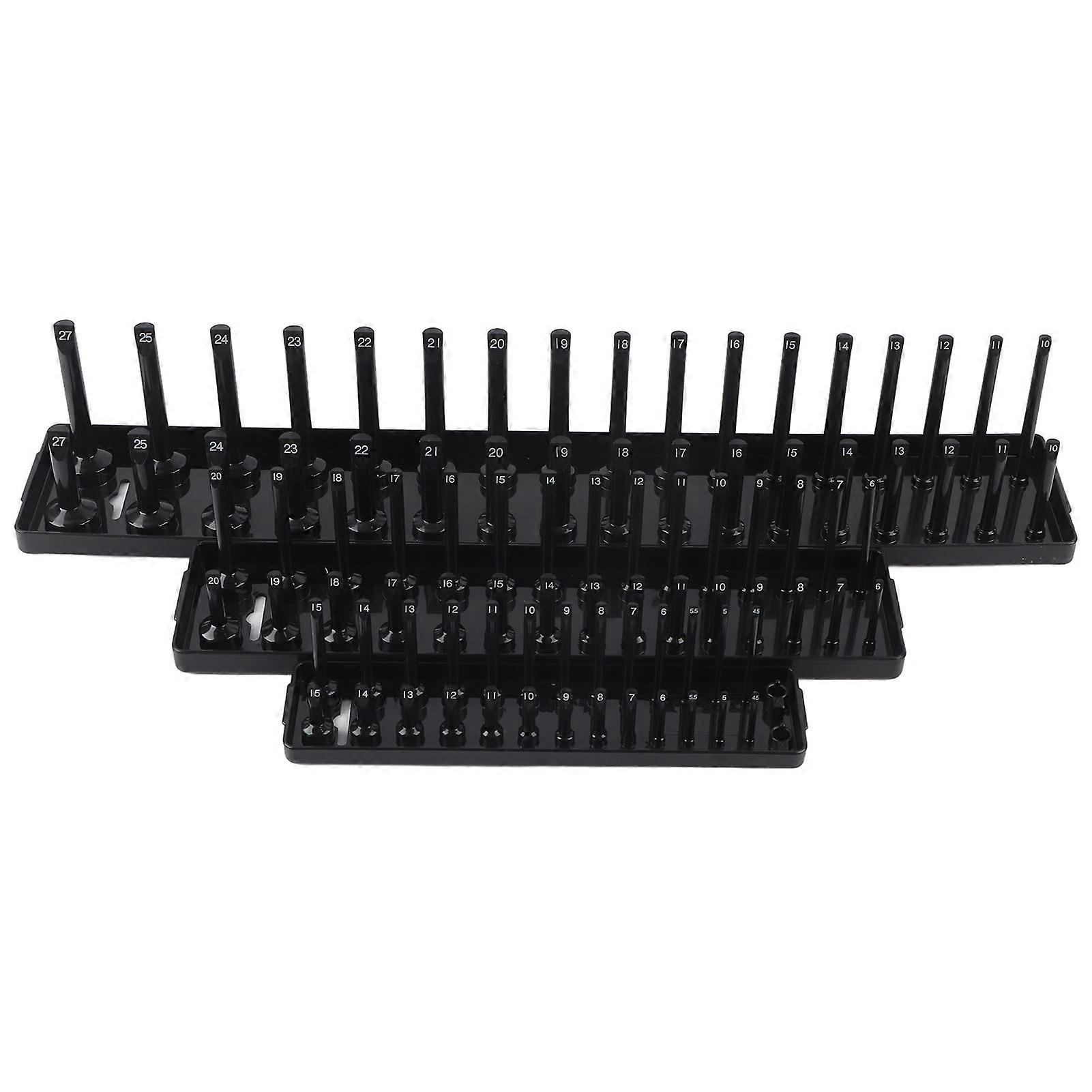 3PCS 1/4in 3/8in 1/2in Socket Holder Organizer Black Multifunctional Storage Set for Toolboxes