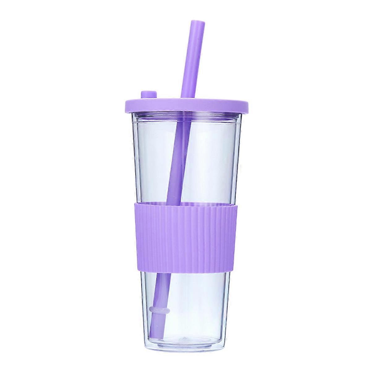 24Oz flat plastic cup, reusable oversized cup, without bisphenol A, with lid and straw.