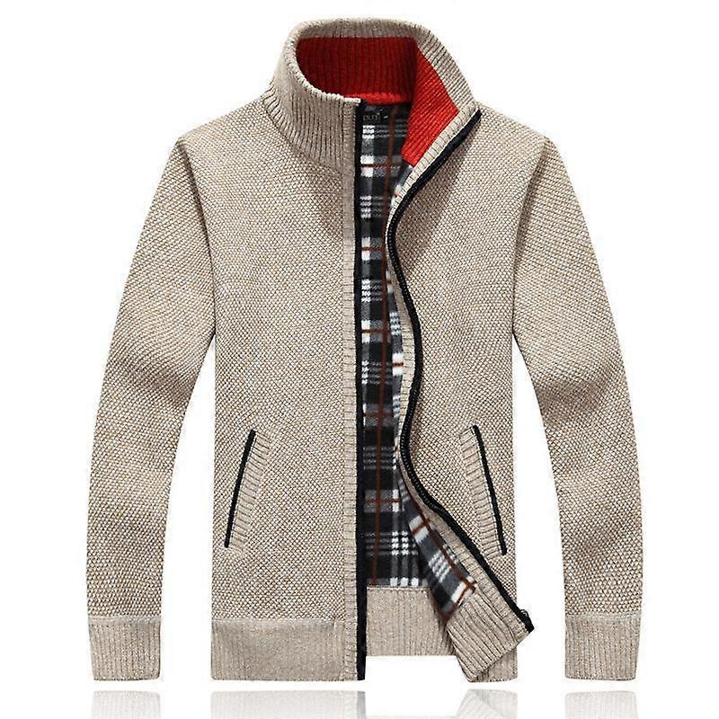 Autumn and winter new men's cardigan sweater with plush stand up collar, thick middle-aged knitted sweater, solid color jacket, plus size