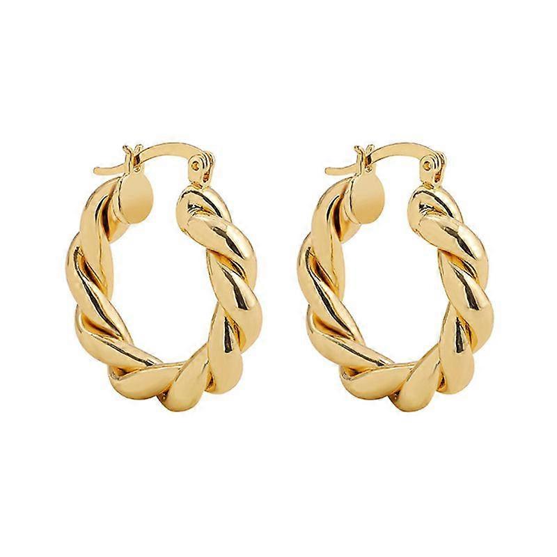 1 Pair Hoop Earrings Thick Twisted Alloy-Golden