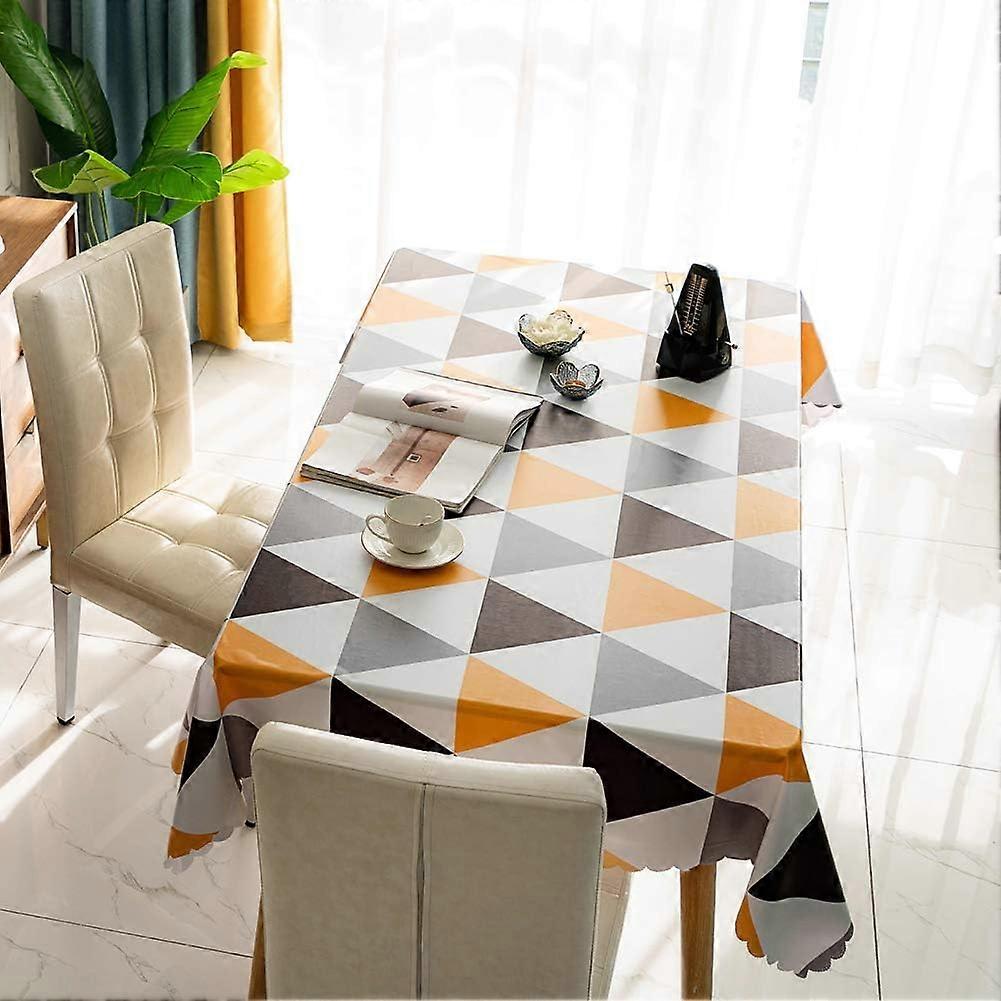 Tablecloths Rectangular PVC Wipeable Tablecloth Waterproof Table Cloth Easy Clean Nordic Style Triangular Lattice Tablecloth (Yellow, 140140cm)