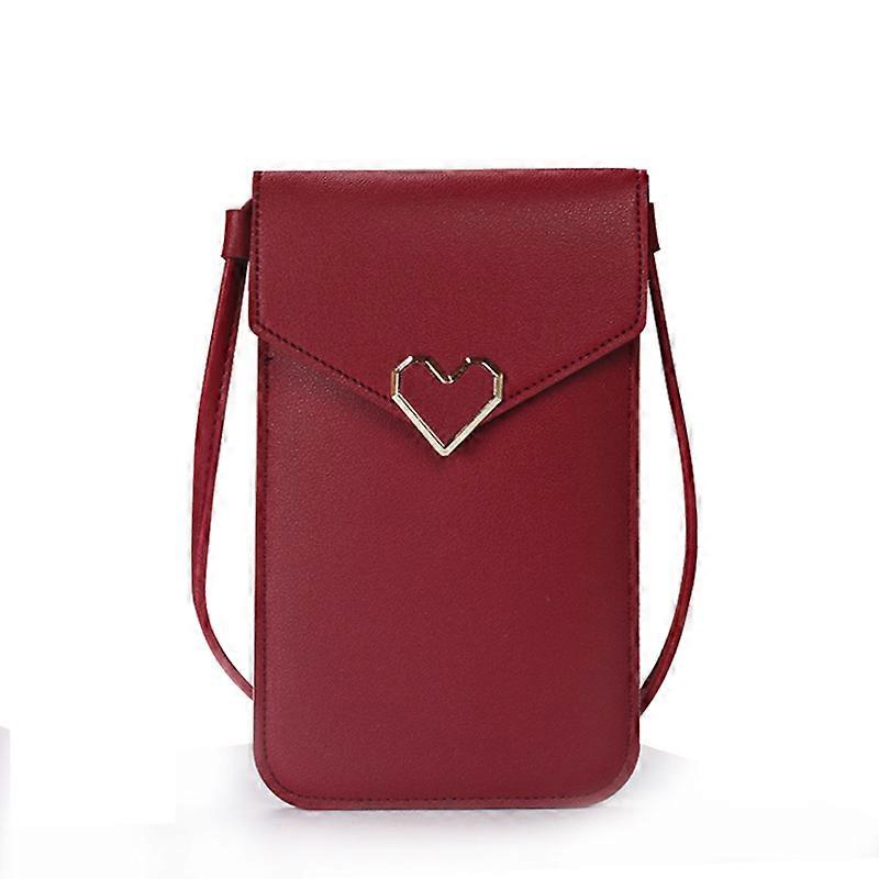 Wine Red - Small Cell Phone Bag,Mini PU Leather Shoulder Bag Women's Touch Screen Cell Phone Bag with Adjustable Shoulder Strap,Women's Cell Phone Bag