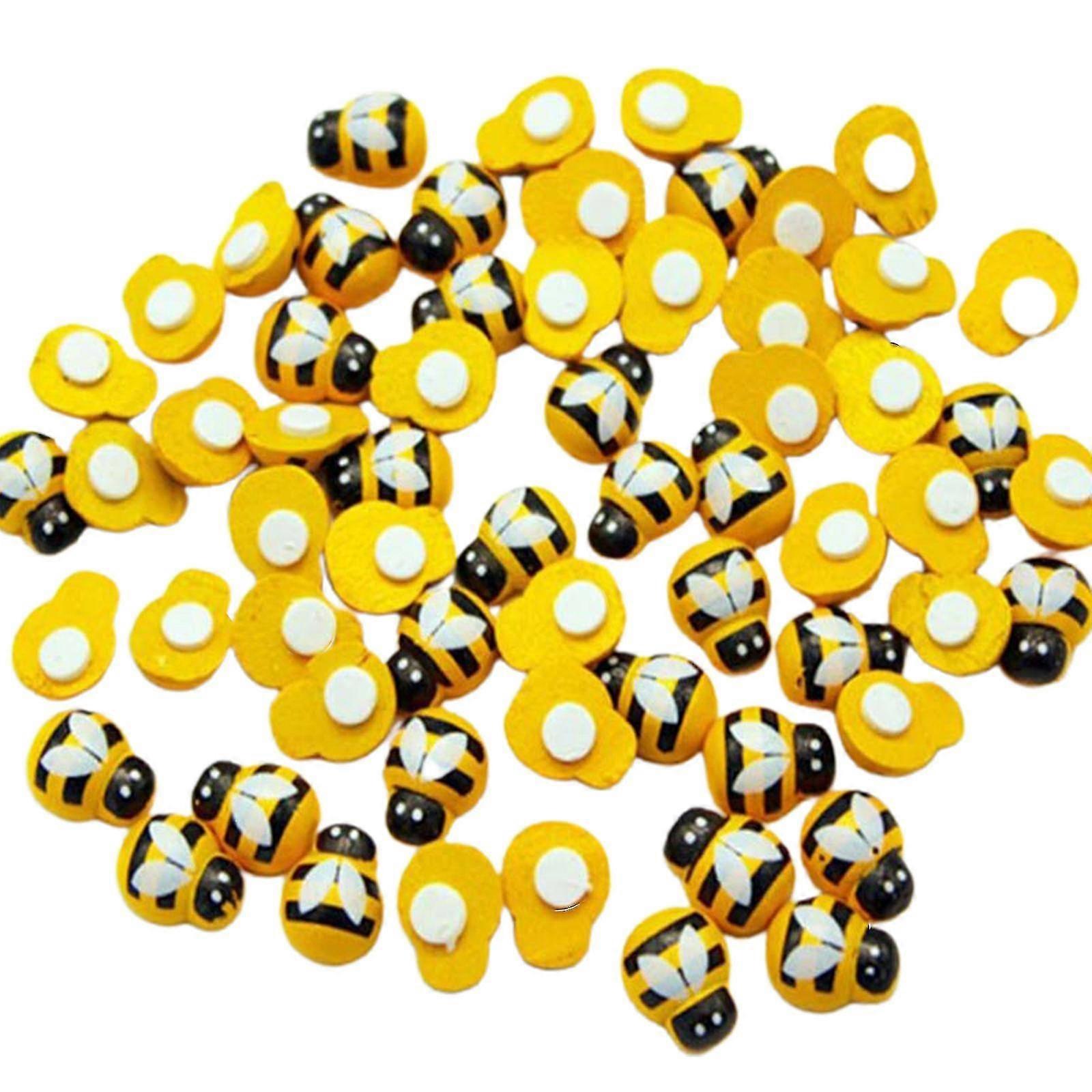 100 جهاز كمبيوتر شخصى صغير خشبي النحل الزخارف ذاتية اللصق رسمت مسطحة الظهر الطنين النحل ل دي سكرابوكينغ جدار المنزل عيد ميلاد حزب الزينة