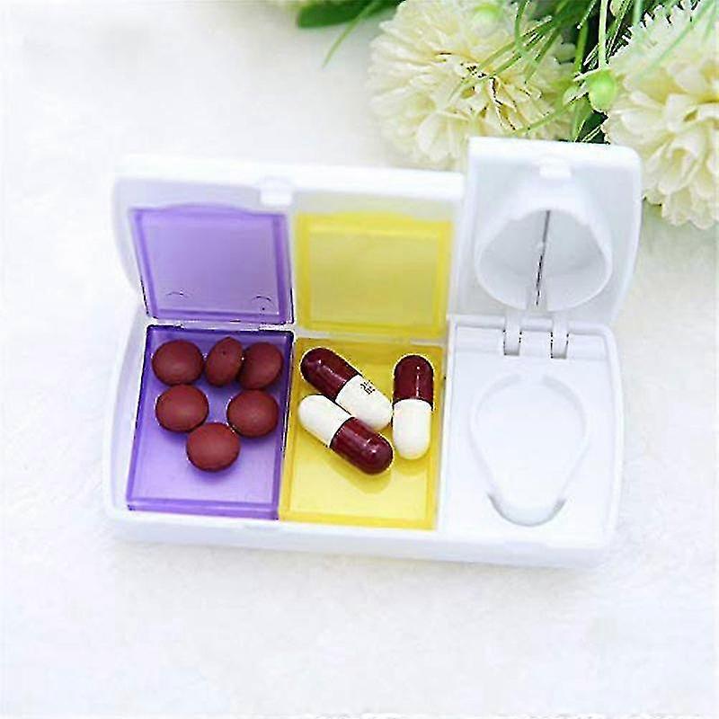 1 Pack Portable Square With Slicing Function Pill Box Portable Medicine Cutter Box PXCL