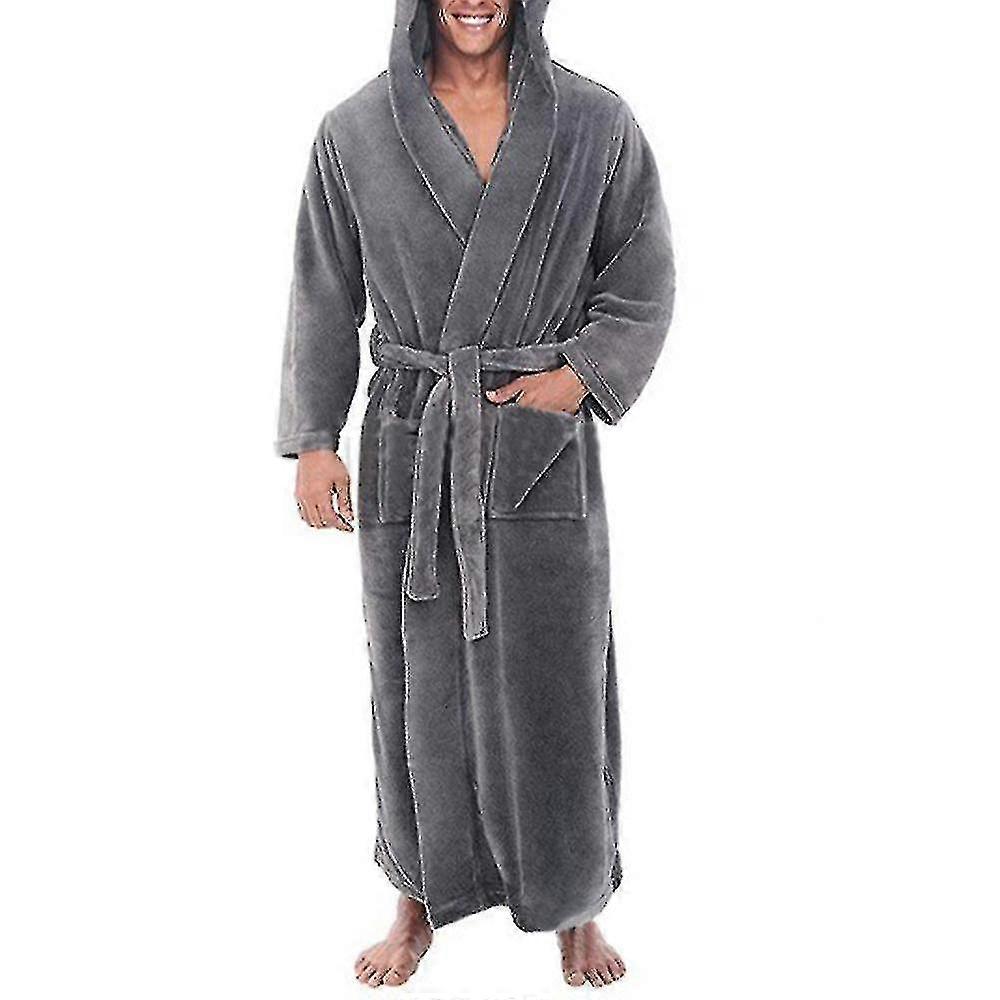 Mens Fleece Hooded Long Soft Bathrobe