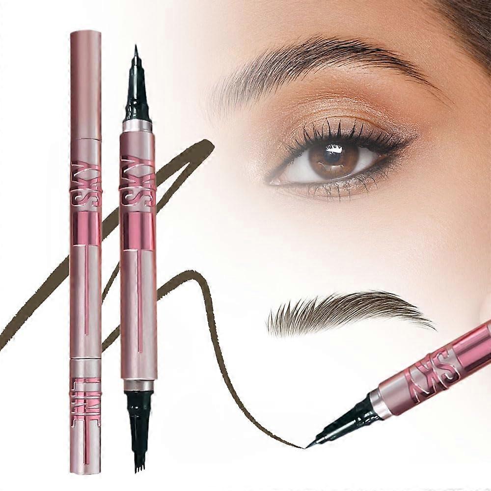 Microblading Eyebrow Pen 4 Fork Tip,2 in 1 Dual-Ended Eye Brow Pencils with Precise Brush, Create Natural Hair-Like Brows