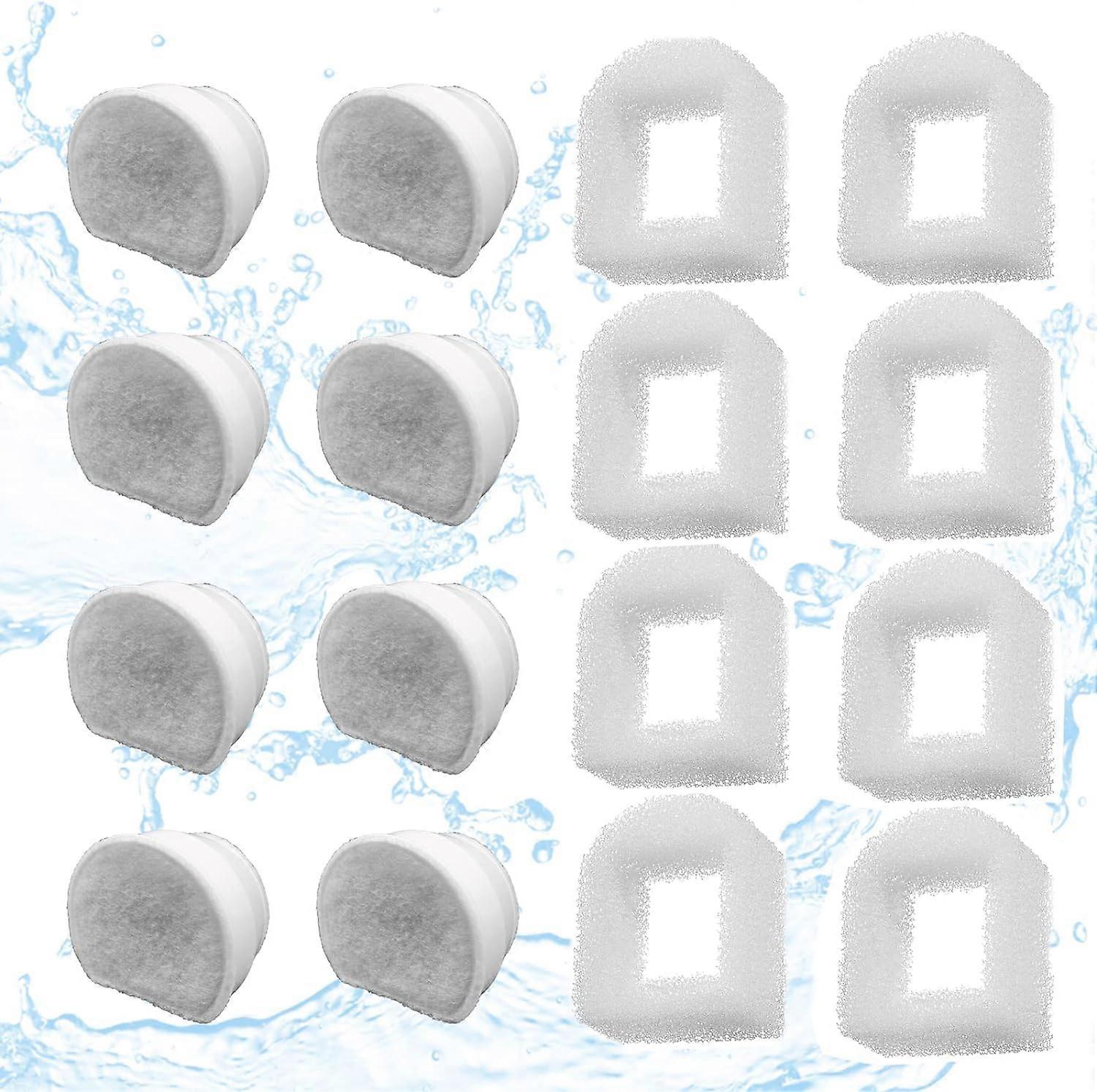 16 Pack Pet Fountain Carbon Filters Replacement, 8 Carbon Filters and 8 Foam Pre-Filter Compatible with PetSafe Pet Water Fountain