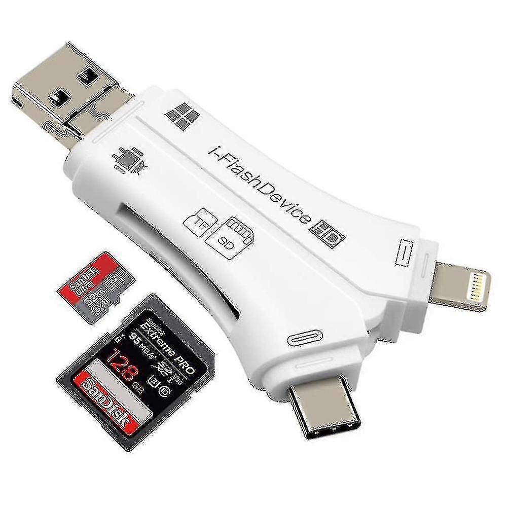 4 In 1 External Card Reader Usb Micro Sd Tf Card Reader Adapter For Iphone / Ipad Mac / Android / Windows Pc