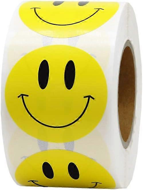 1 pouce 2,5 cm Happy Face Stickers Rouleau Cercle Points Papier Étiquettes Récompense Autocollants Enseignants Autocollants 500 Pièces par Rouleau (1 pouce Jaune)