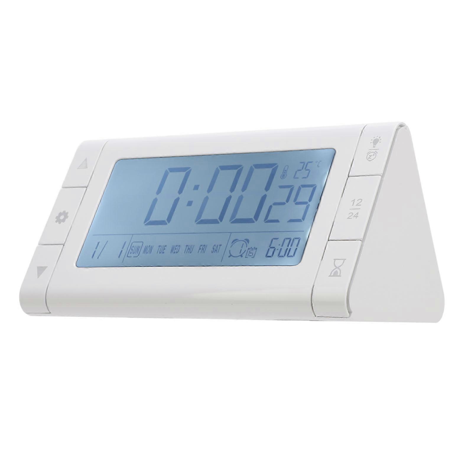 Digital Alarm Clock Large LED Display White 3 Alarms Battery