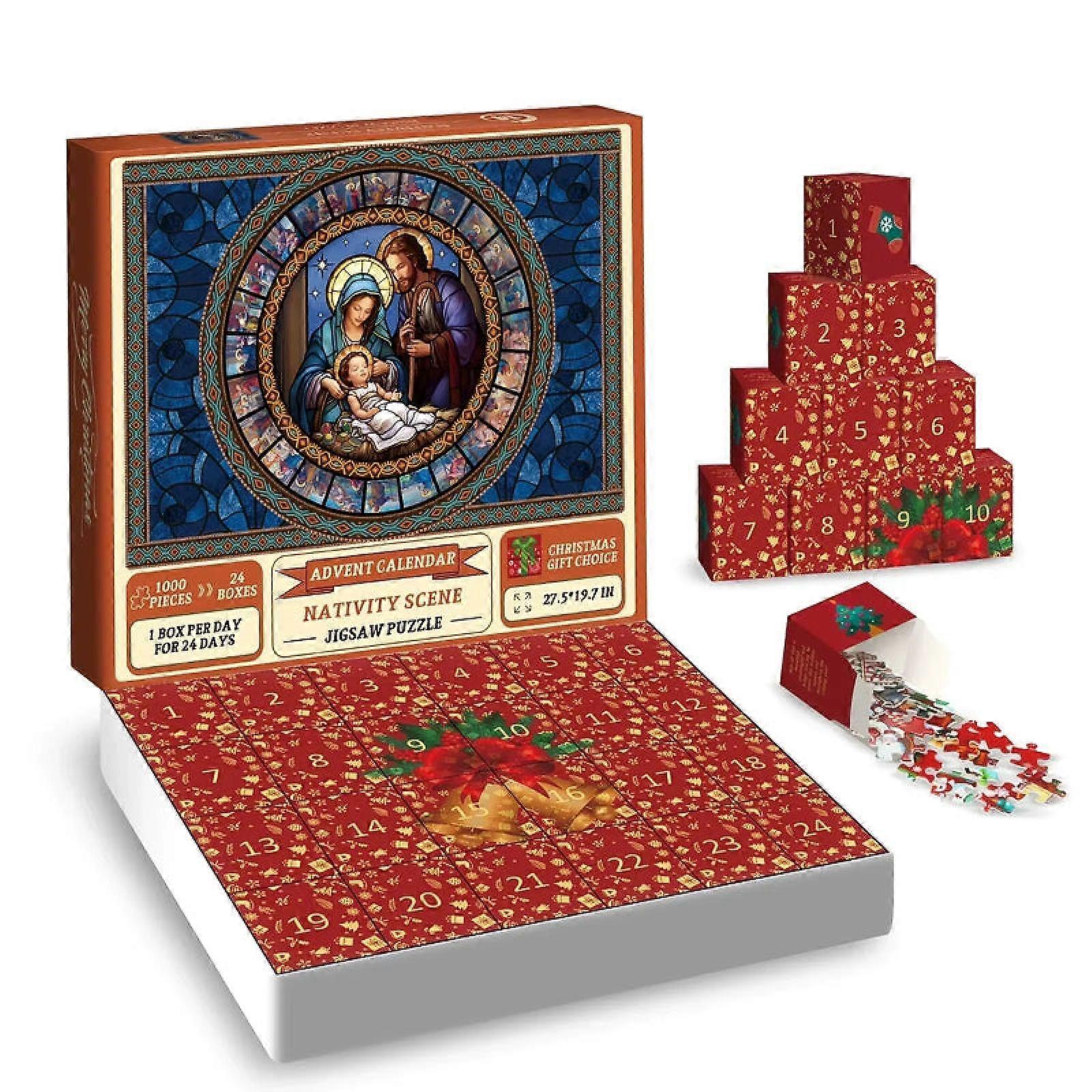 Advent Calendar 2023,Nativity Scene Jigsaw Puzzle 1000 Pieces,Puzzles Jigsaw Countdown Calendar for Christmas Gifts,24 Boxes Puzzles for Countdown,Col