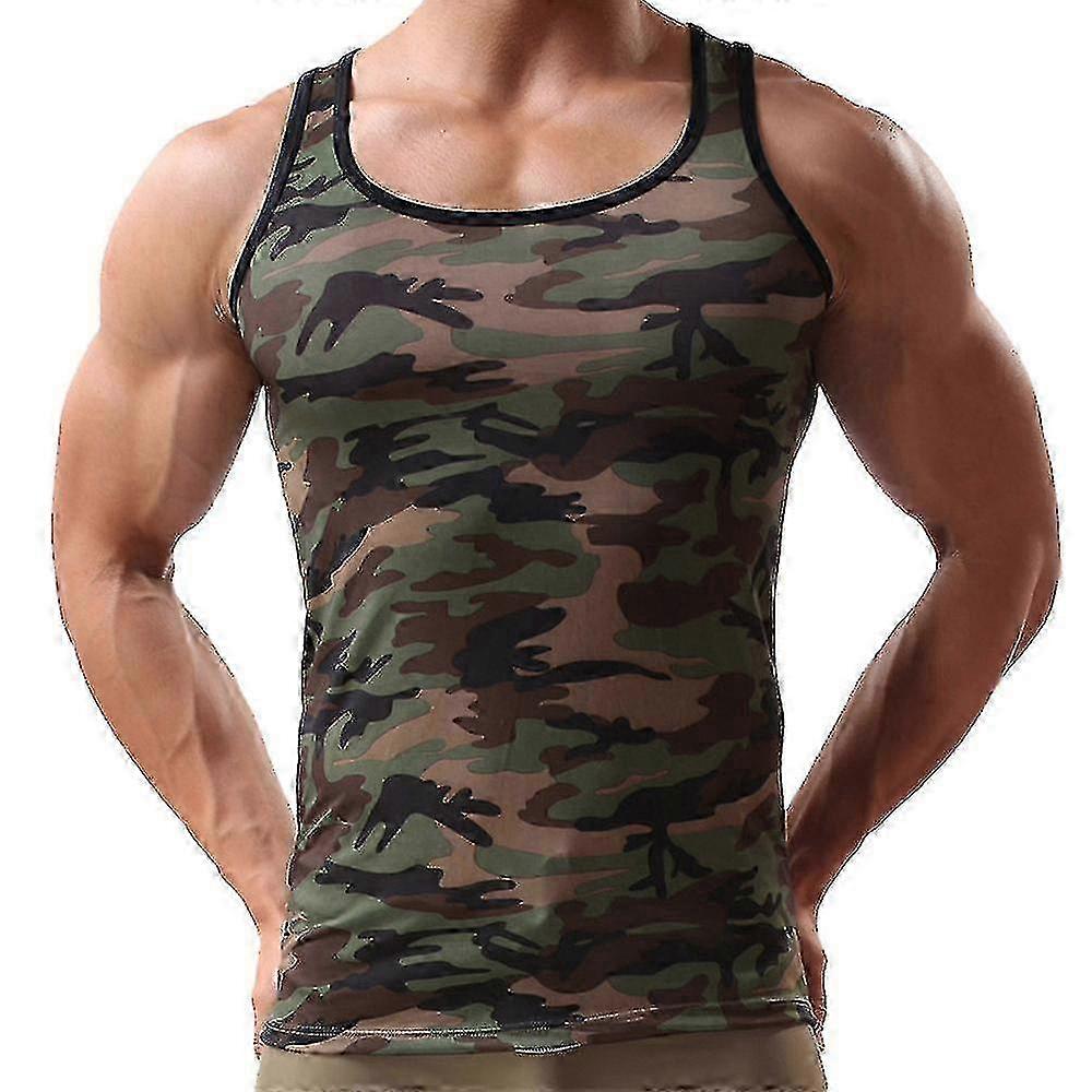 Men Camo Sleeveless Undershirt Fitness Sport Tank Stretch Slim Fit Tops V