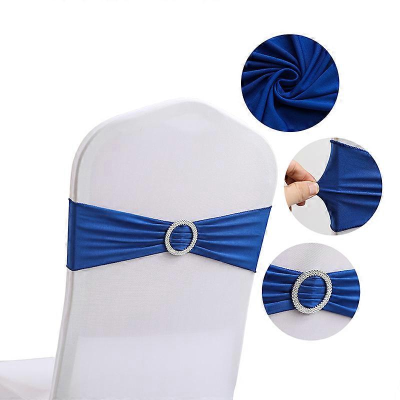 10PC Navy Blue Elastic Slip-on Chair Headband with Buckle, for Wedding, Lycra, Polyester and Spandex Chair Bow