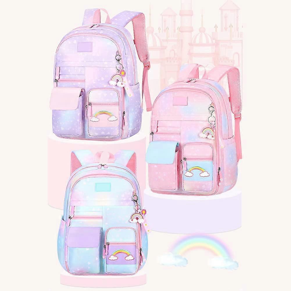 Cute Gradient School Backpack For Girls - Large Capacity, Waterproof, With Anti-Theft Pocket & Reflective Strips