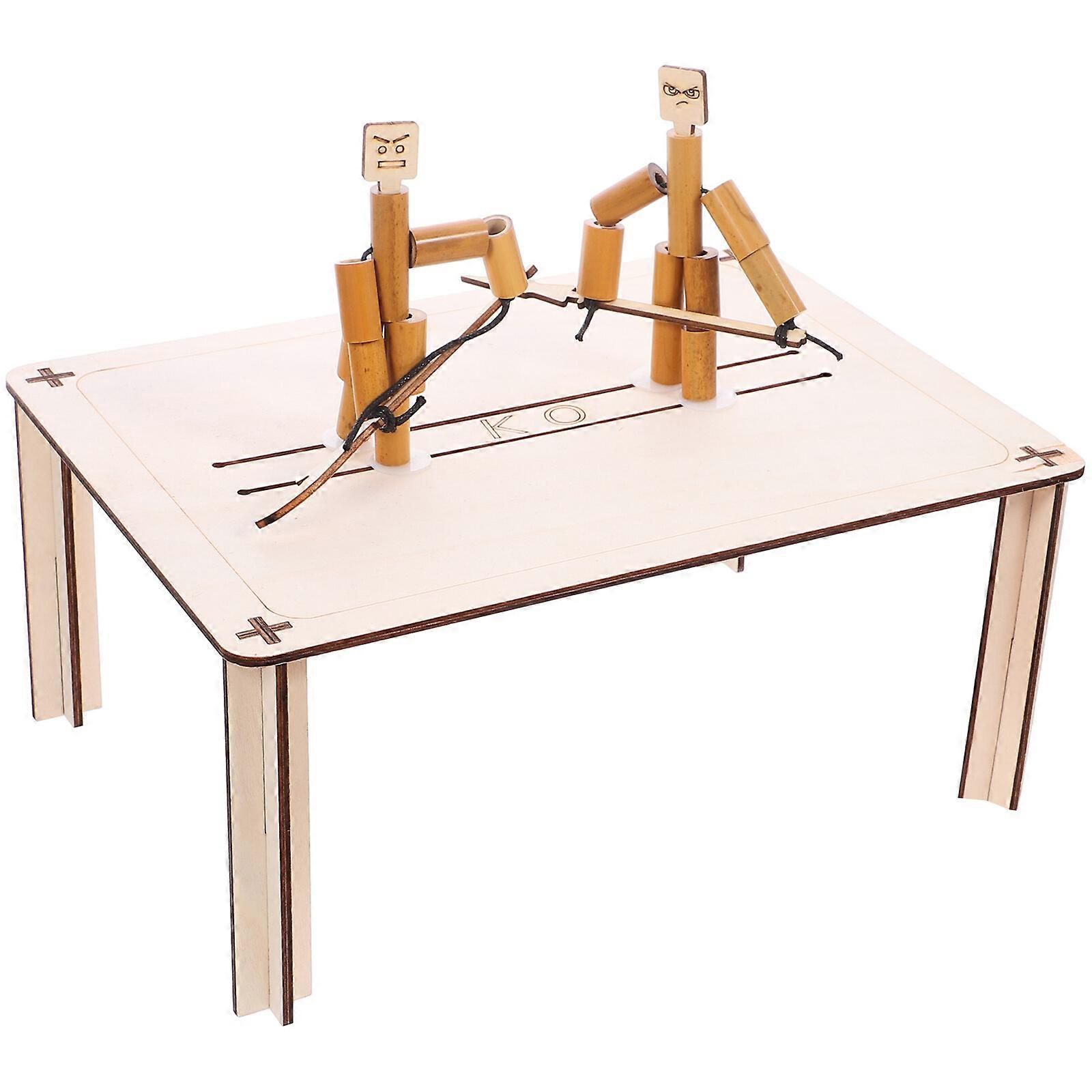 1 Set Bamboo Puppet Kit Funny Bamboo Puppet with Wooden Fighting Table Children Cognitive Toy