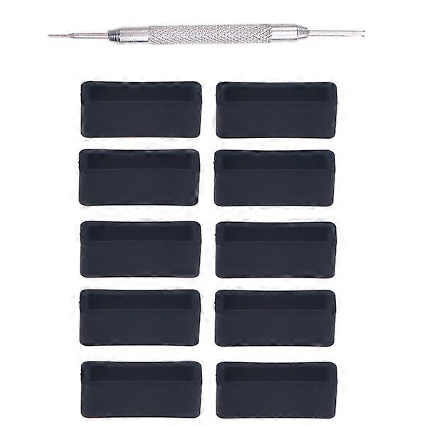 11pcs Replacement Silicone Watch Band Strap Loops Watchand Accessories (10pcs 22mm Black Loop + 1pc Watch Fixed Tool)
