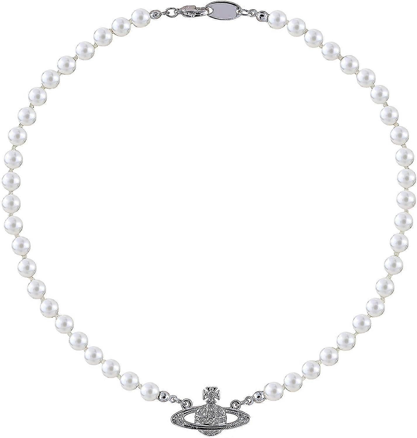 Women's Rhinestone Faux Planet Saturn Pearl Necklace For Jewelry Tw Size 15.75