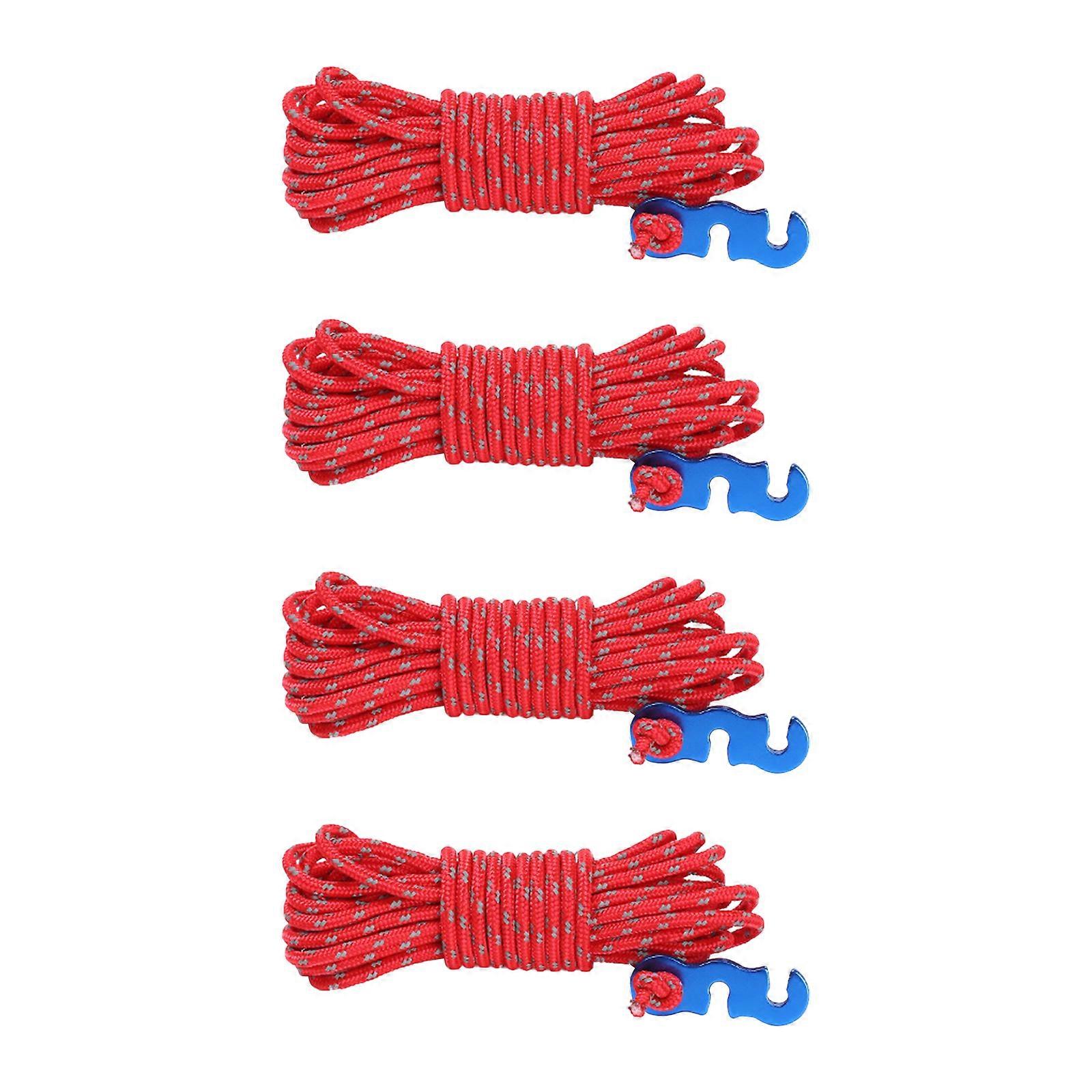 Reflective Camping Windproof Rope, Durable Hiking Cord with Adjustment Buckle and Storage Bag, Multifunctional 4-Pack