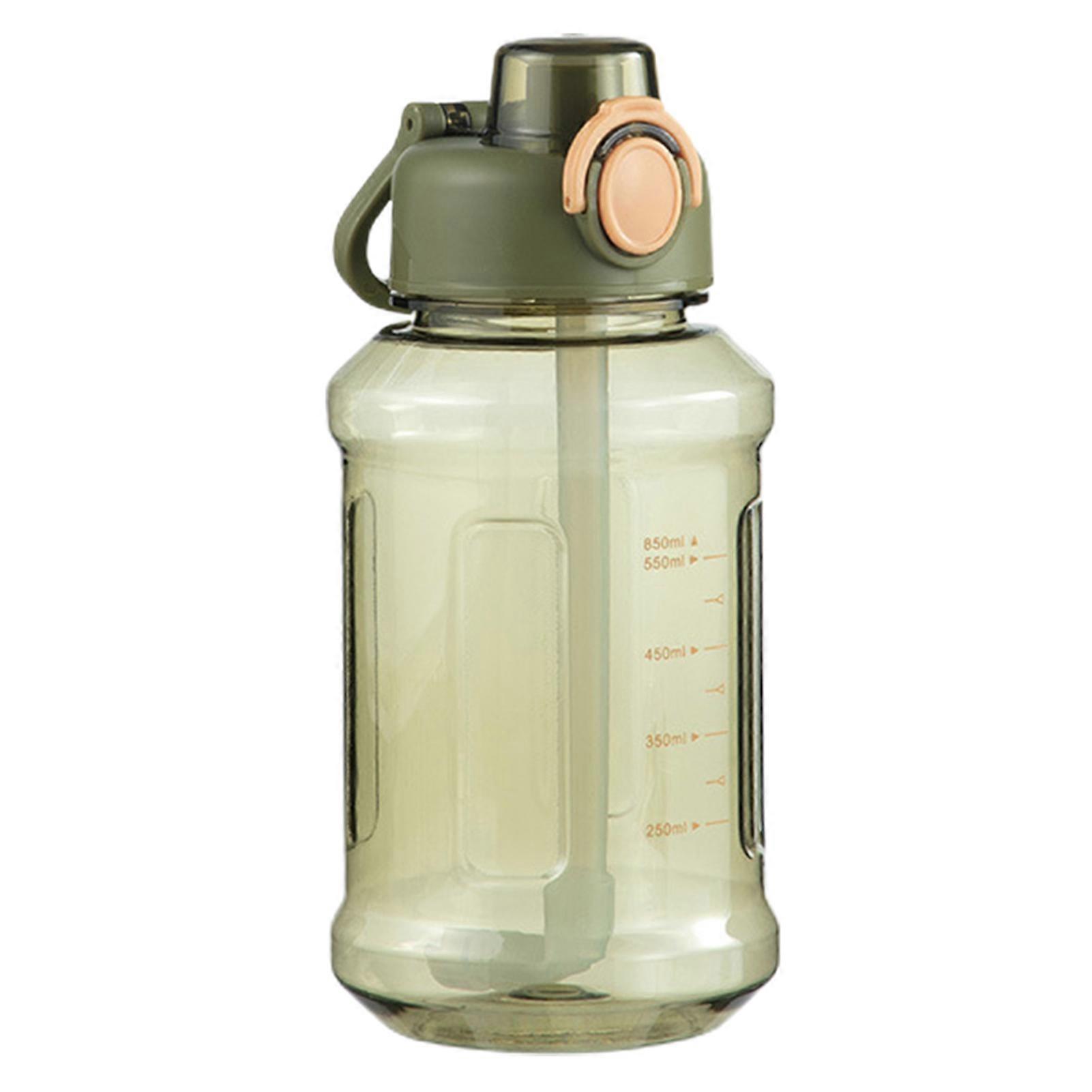 850ml Water Bottle Large Capacity Lock Design with Straw Measure Scale Transparent Drinking One-key Open Leakproof Air Shaker Bottle for Student