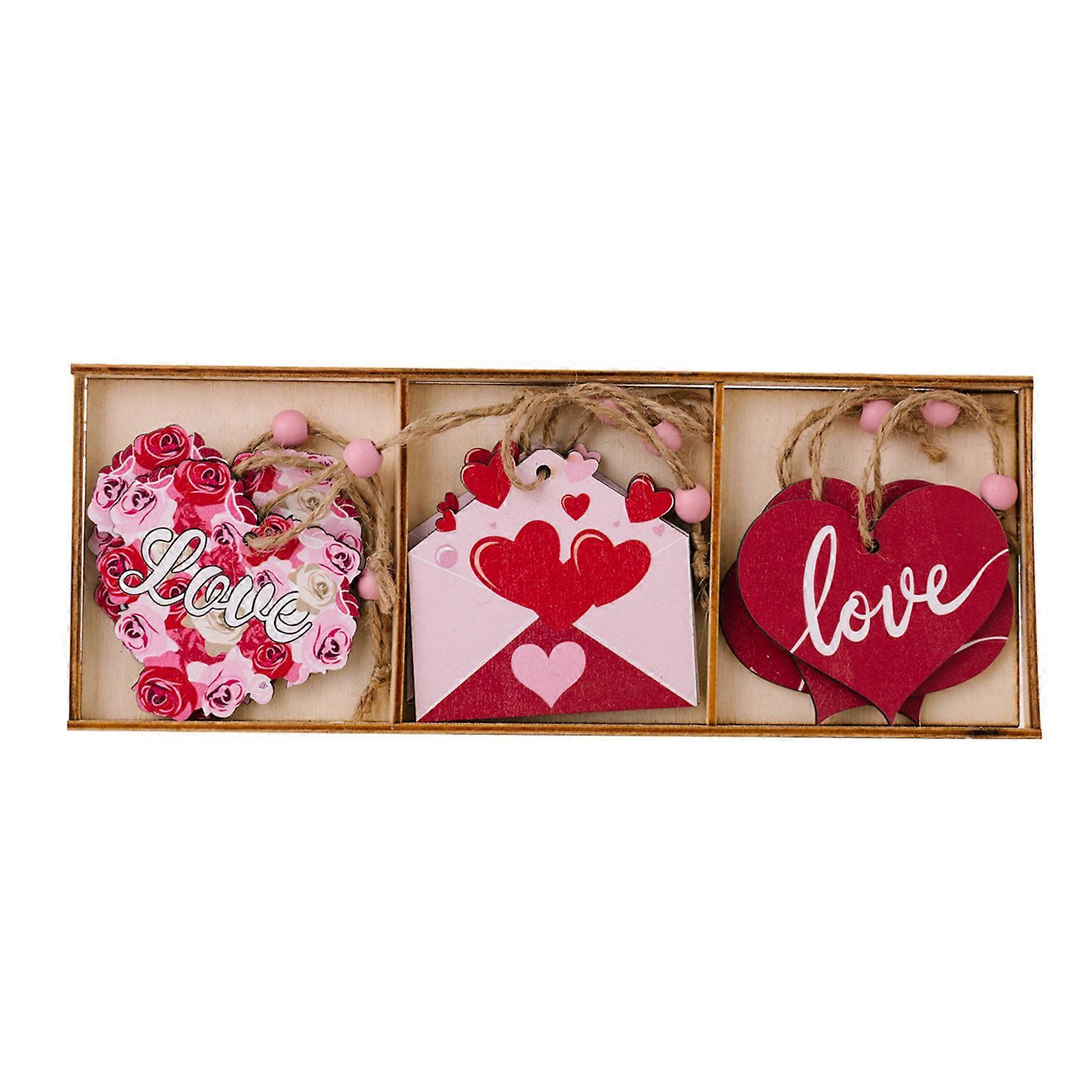 1 Set Valentine's Day Wooden Heart Hanging with Lanyard Vibrant Color Create Atmosphere Envelope Design Pendant QingHai