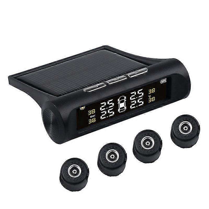 Tire Pressure Monitoring System Wireless Tpms Monitor Hd Digital Lcd Display Auto Alarm Tool Wireless With 4 External Sensors Adjustable Display Angle