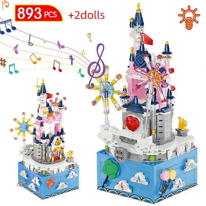 893pcs עיר אגדה נסיכה טירה תאורה תיבת מוסיקה בניין דמויות לבנים צעצועים רומנטיים לילדים מתנות