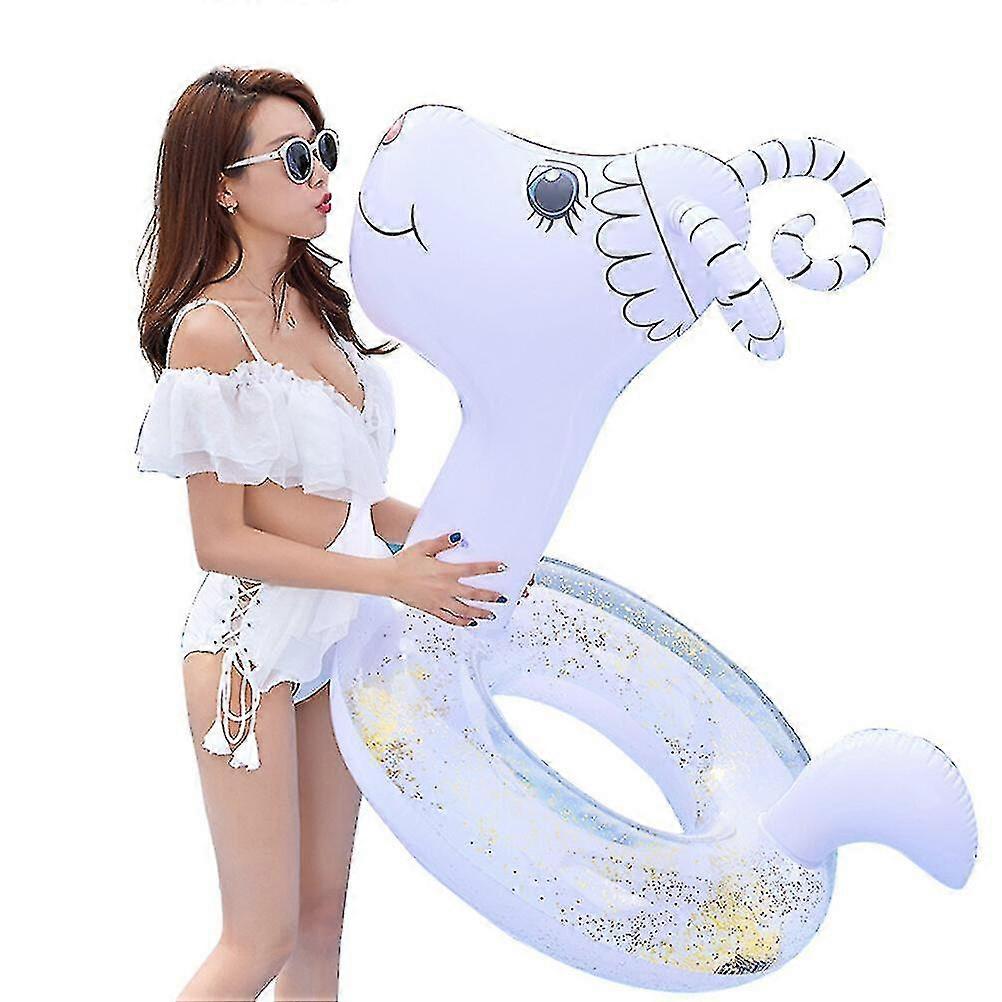 1pc Cartoon Sheep Pattern Swimming Ring Thickened Sequins Adult Inflatable Water Playing Ring For Summer